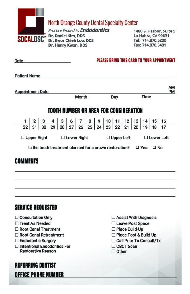 Endodontics referral form