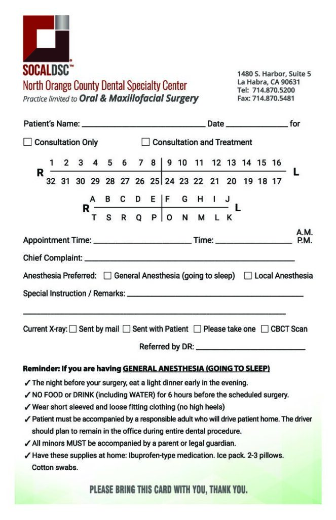 Oral Surgery referral form